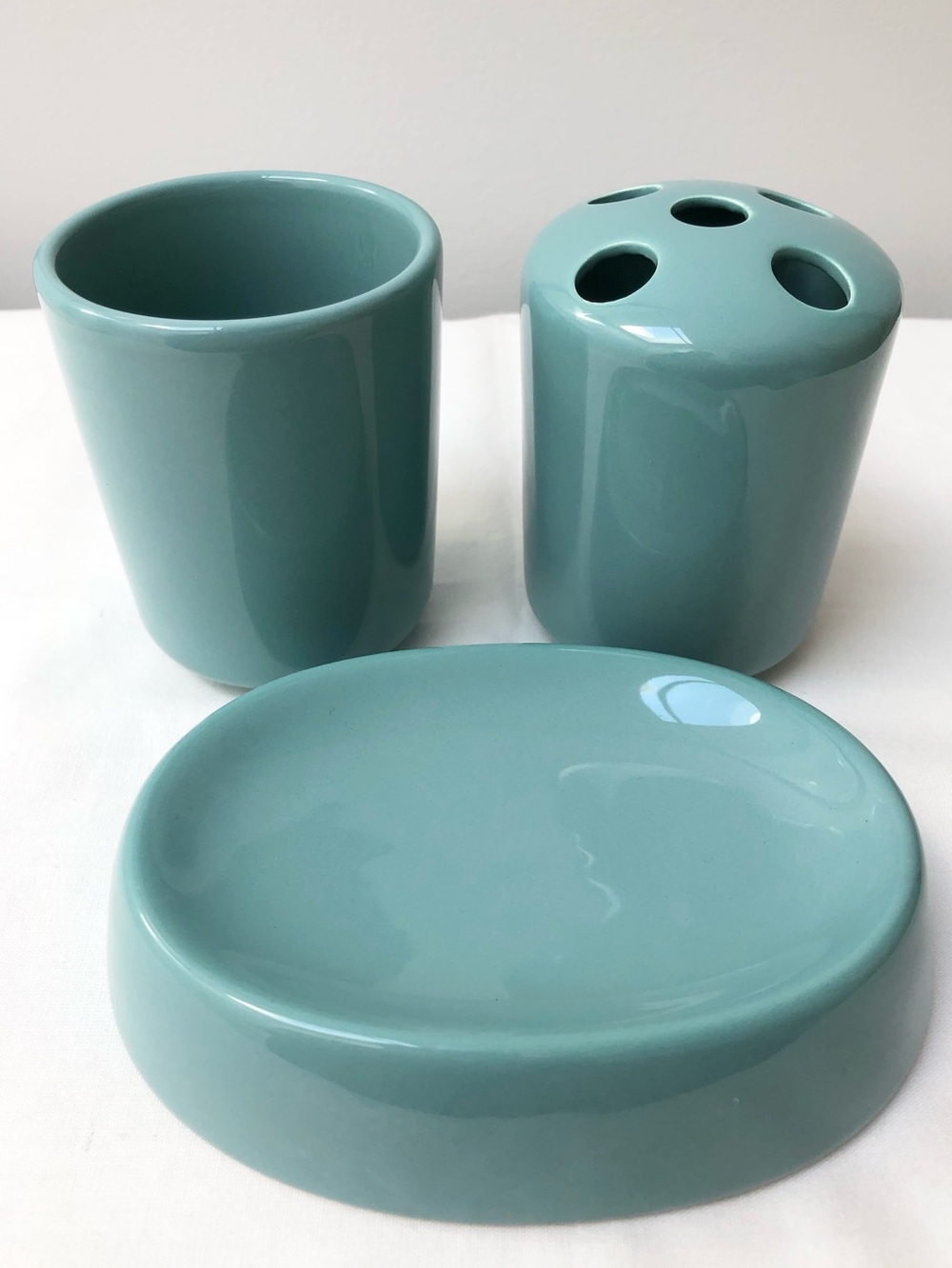 Coastal Blue Ceramic Bathroom Toothbrush Soap & Cup Set